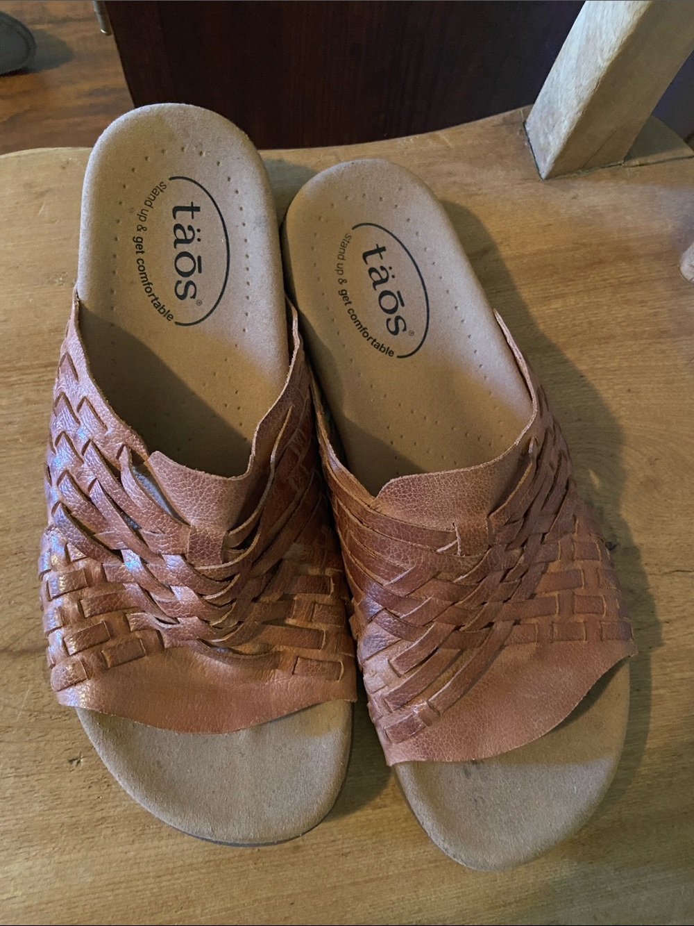 Taos Leather Sandals Woven Brown Like New Size 8 - Picture 2 of 5